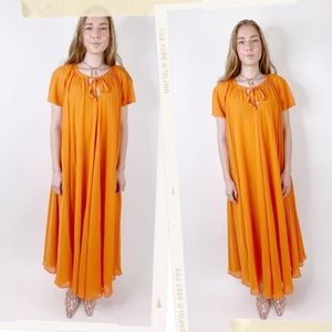 Vintage 90s Orange Grecian Boho Maxi Muumuu Dress